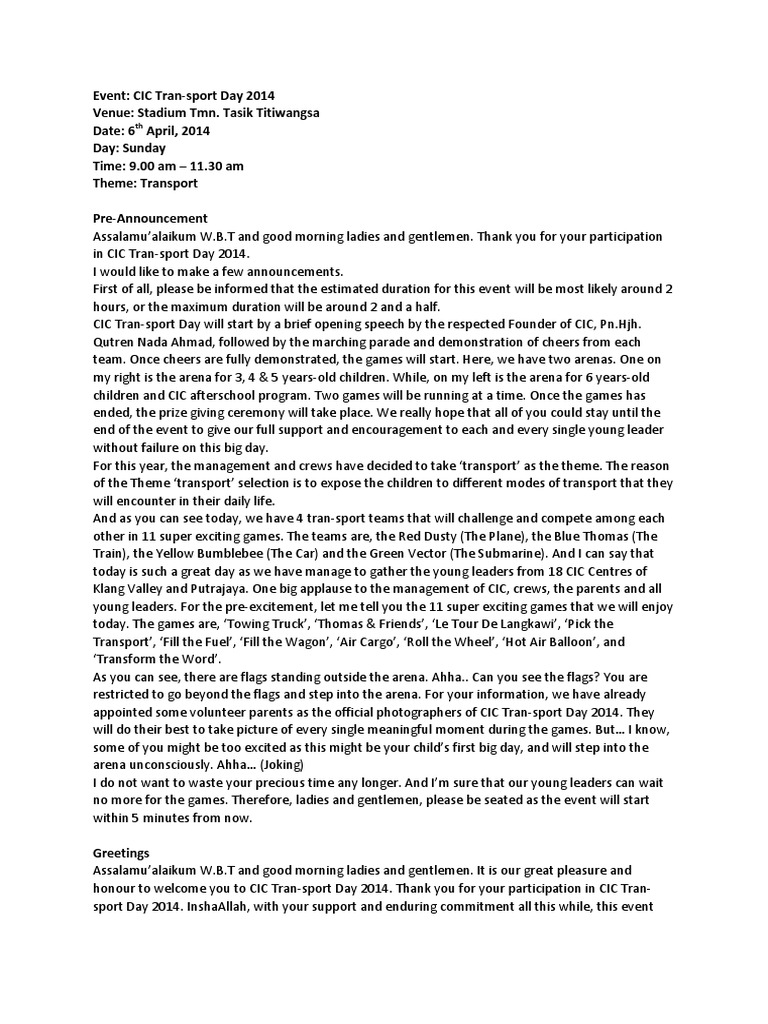 Emcee Script Tran Sport Day 2014 | PDF | Leisure
