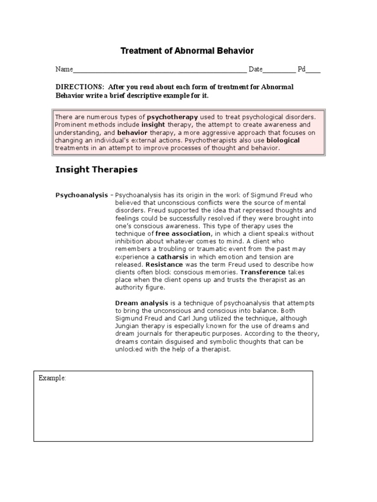 Overview of Abnormal Behavior Treatments | PDF | Psychotherapy ...