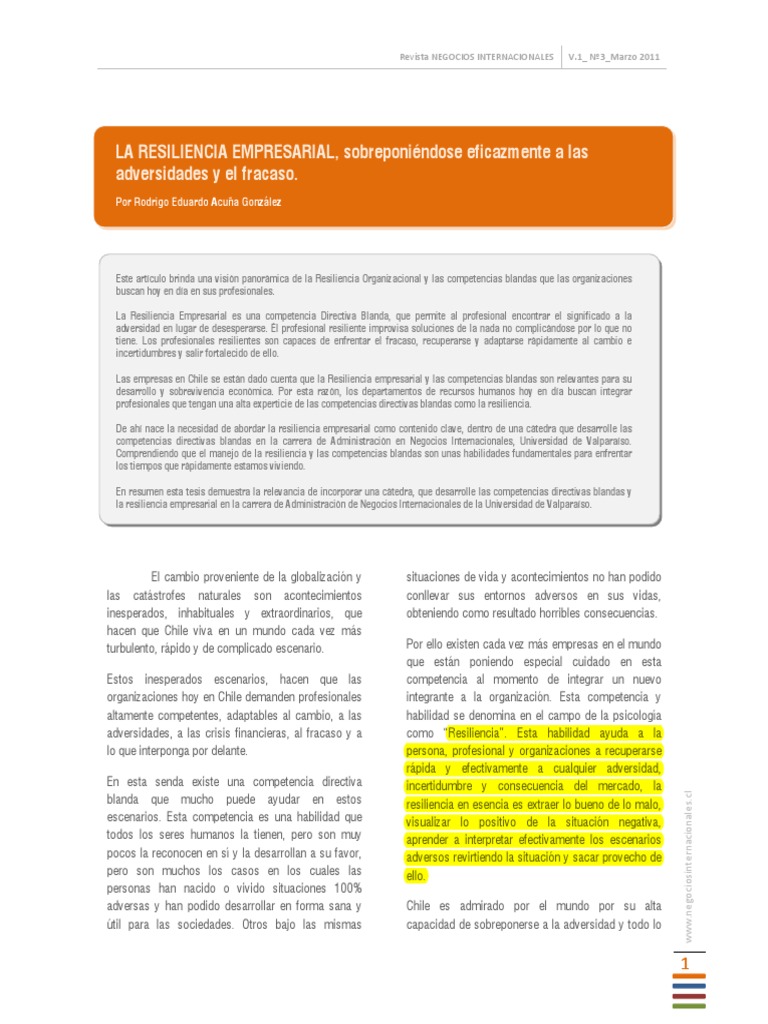 Resiliencia Empresarial y Habilidades Blandas | PDF | Resiliencia ...