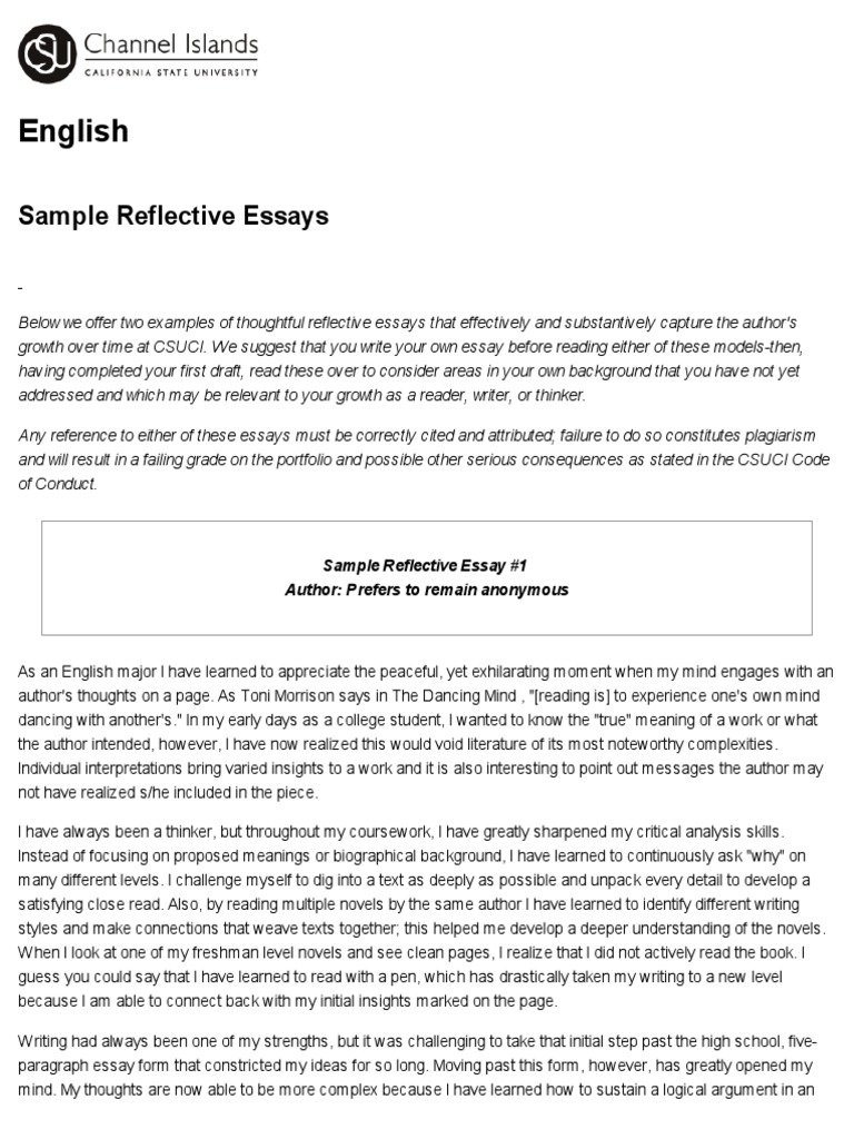 reflective essay sample