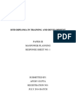 Istd Diploma in Training and Development: Paper-Iii Manpower Planning Response Sheet No: 1