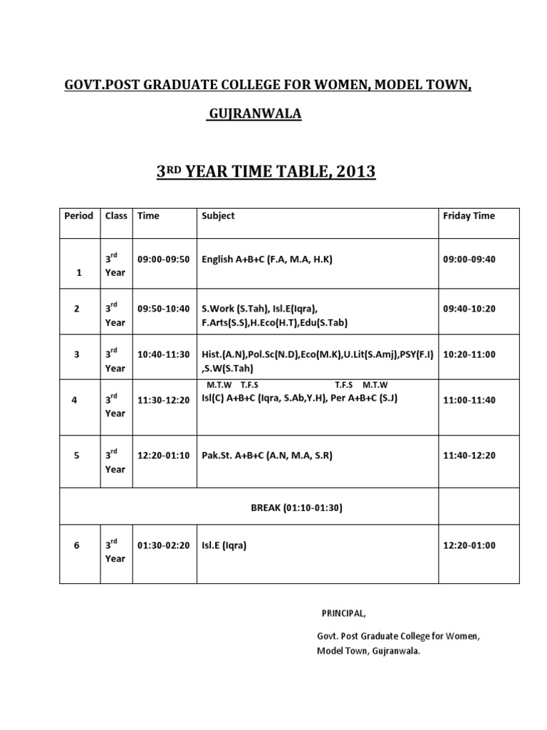 3rd Year Time Table Updated | PDF