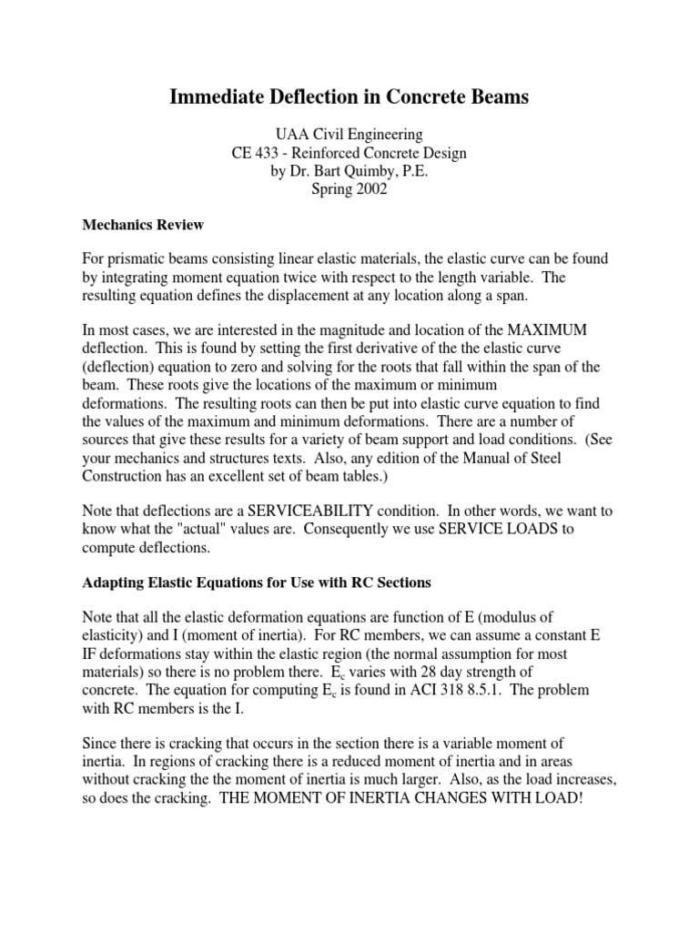 Immediate Deflection in Concrete Beams | PDF | Bending | Beam (Structure)