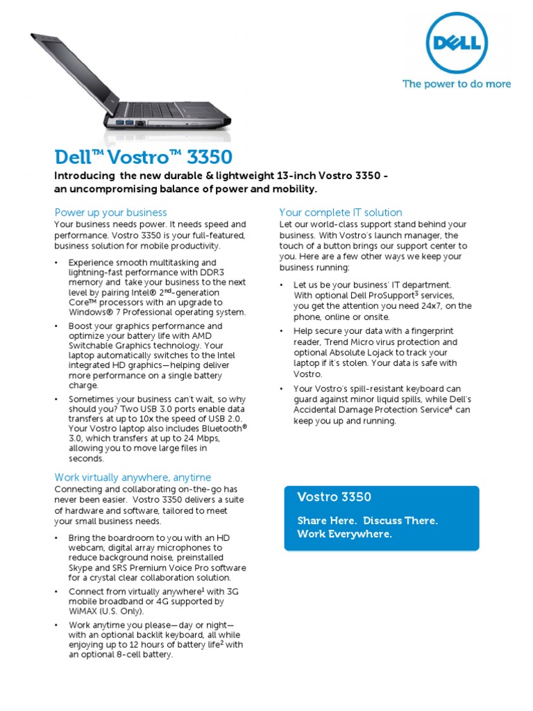 Dell Vostro 3350 Spec Sheet Laptop Wi Fi