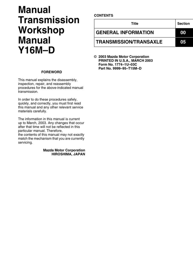 Mazda RX8 Manual Transmission Repair Guide PDF Manual Transmission