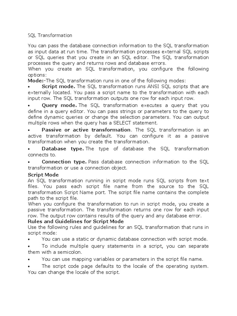 SQL Transformation | Download Free PDF | Sql | Parameter (Computer ...
