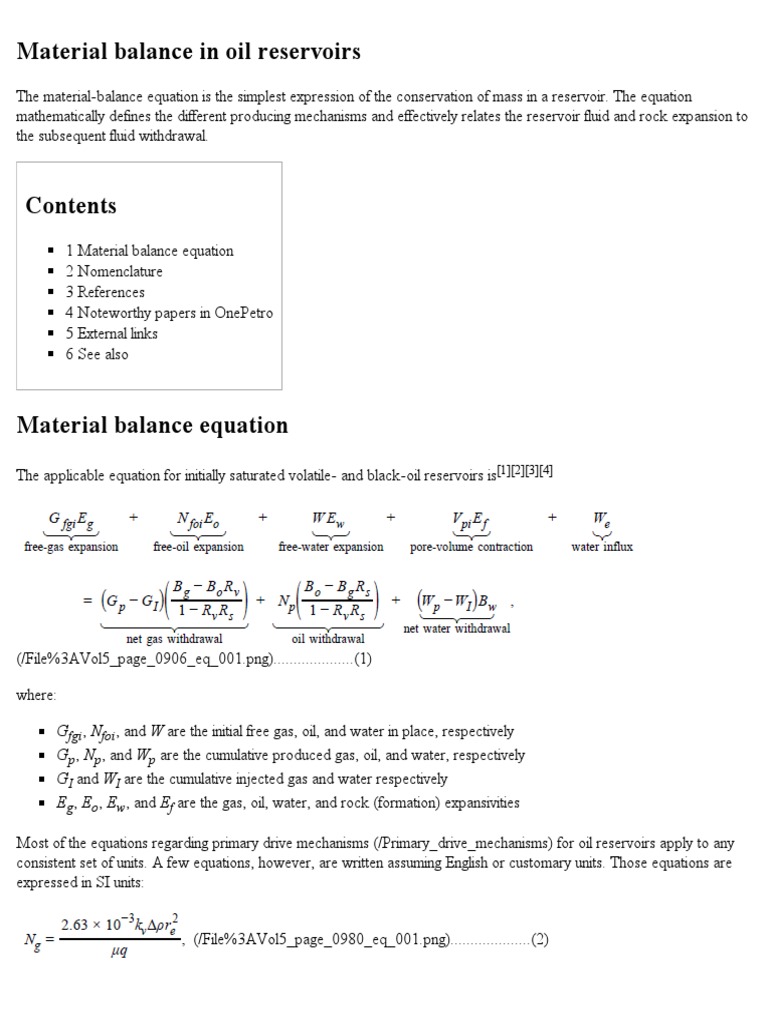 Material Balance in Oil Reservoirs | PDF | Petroleum Reservoir | Gases