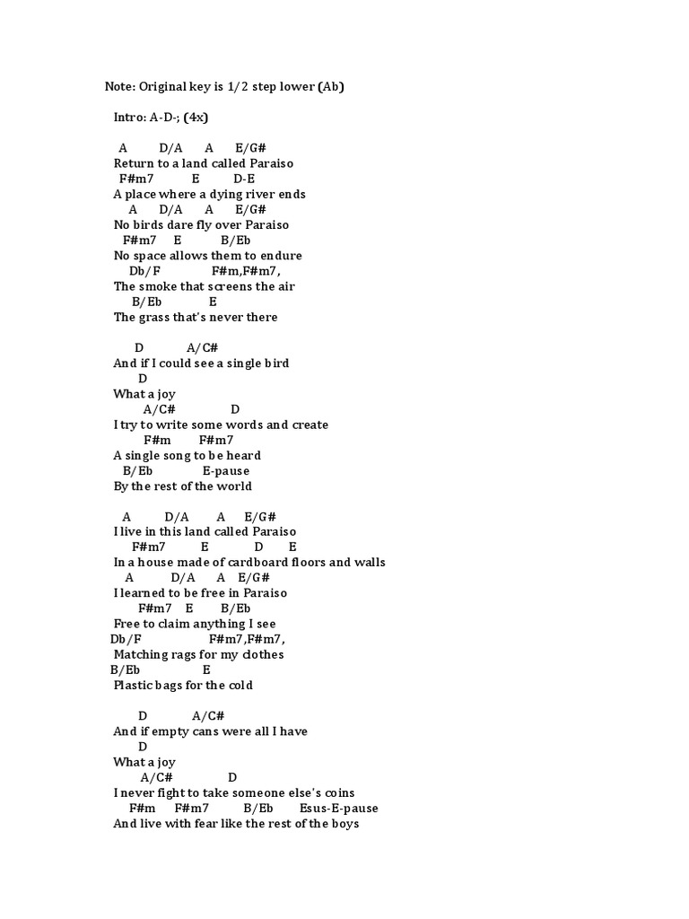 Paraiso Smokey Mountain Chords (Key of A)