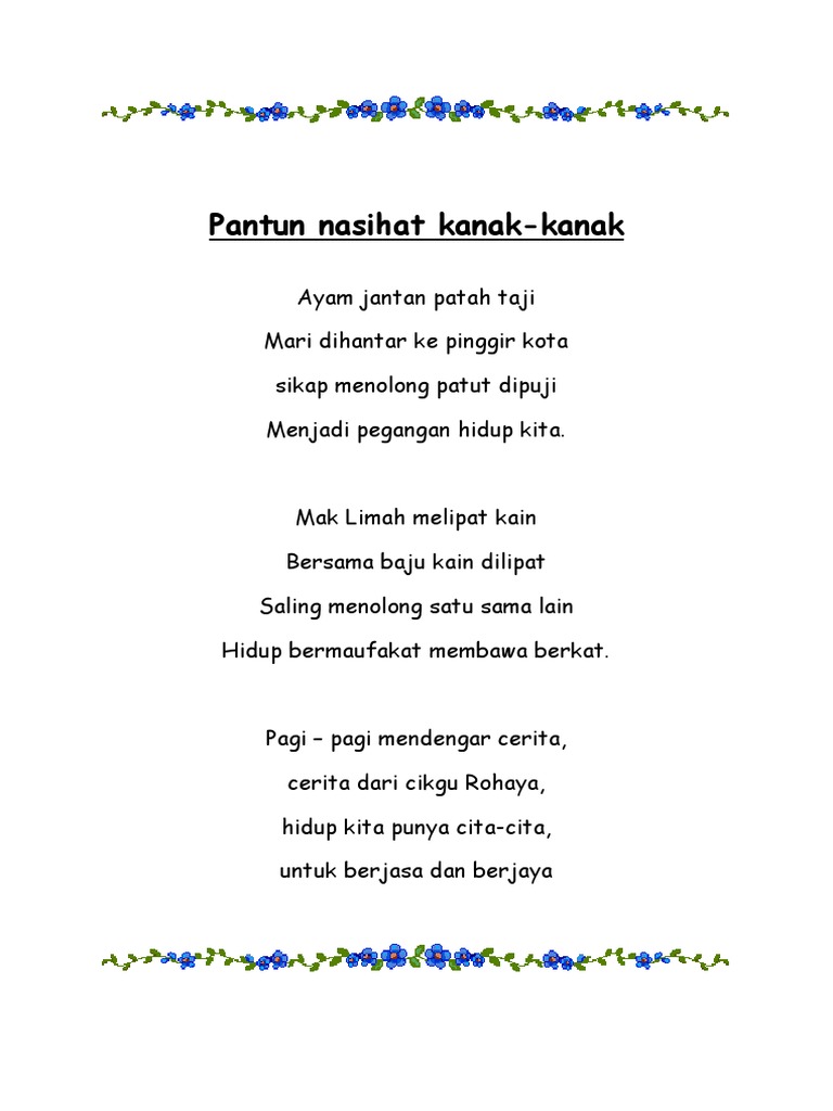 Empat Kerat Pantun 4 Kerat Kanak Kanak