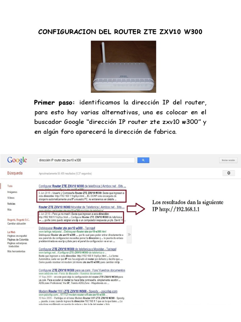 Configuración del Router ZTE ZXV10 W300 | PDF