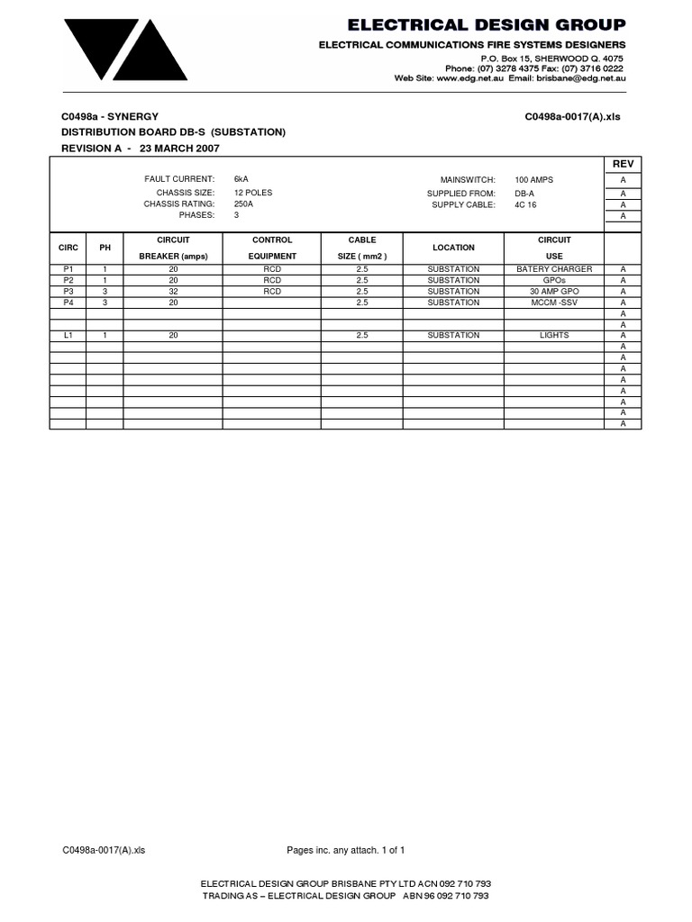 Substation Distribution Board DB-S Details | PDF