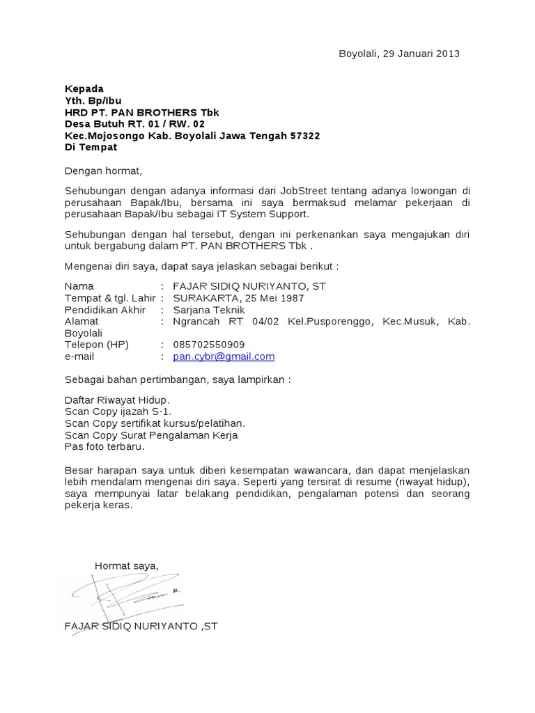 Lamaran Pt Pan Brothers Tbk