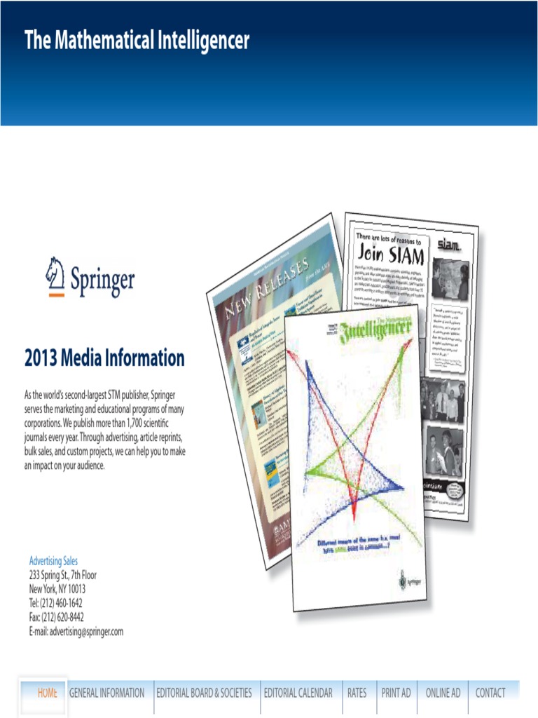 2013 Advertising Rates for Mathematical Intelligencer | PDF | Springer ...
