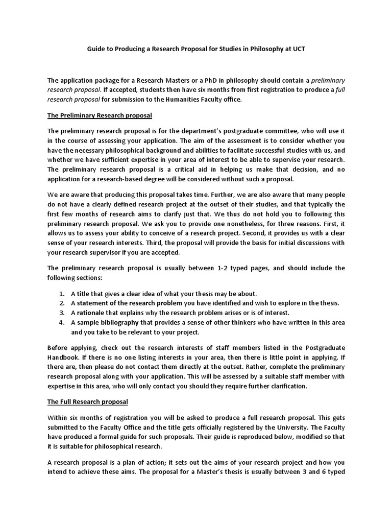 Guide To Producing A Research Proposal For Studies in Philosophy