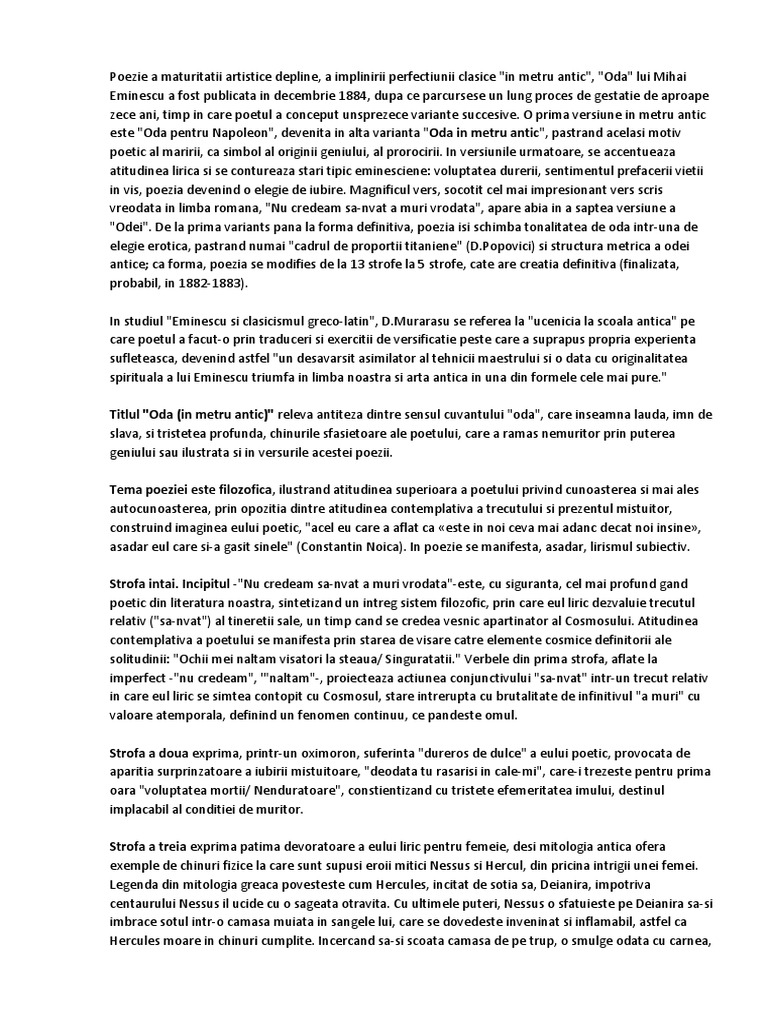 Oda In Metru Antic Comentariu