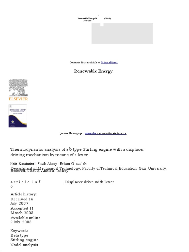 Thermodynamic Analysis of Beta Stirling Engine | PDF | Sustainable ...