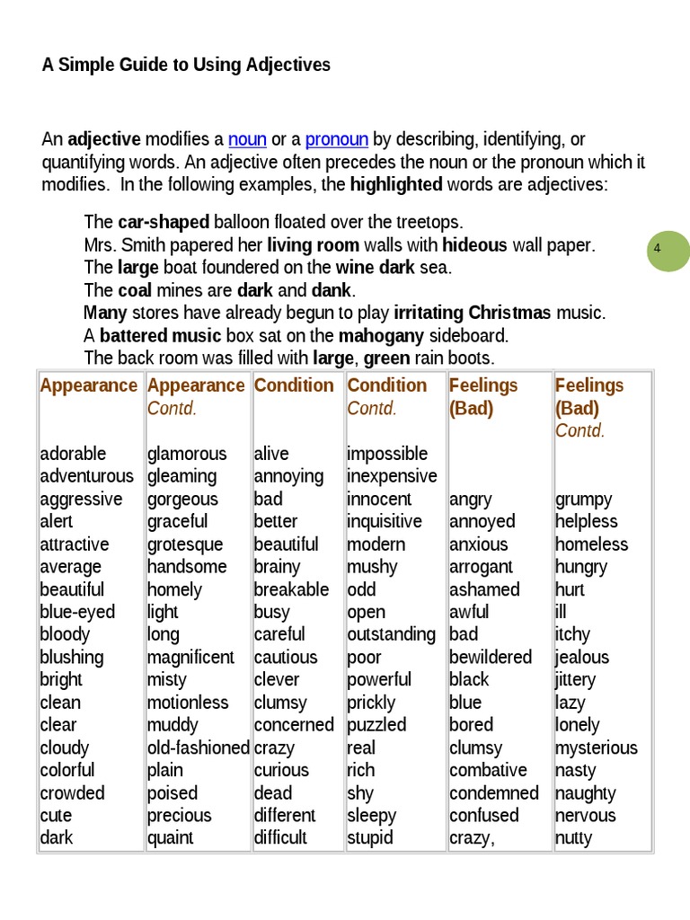 Guide to Using Adjectives Effectively | PDF | Linguistic Typology ...