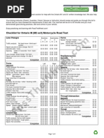 Ontario M M2 Motorcycle Road Test Checklist