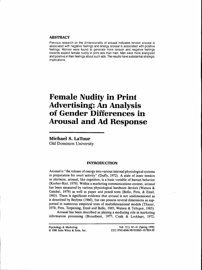 Female Nudity in Print Advertising An Analysis of Gender Differences in ...