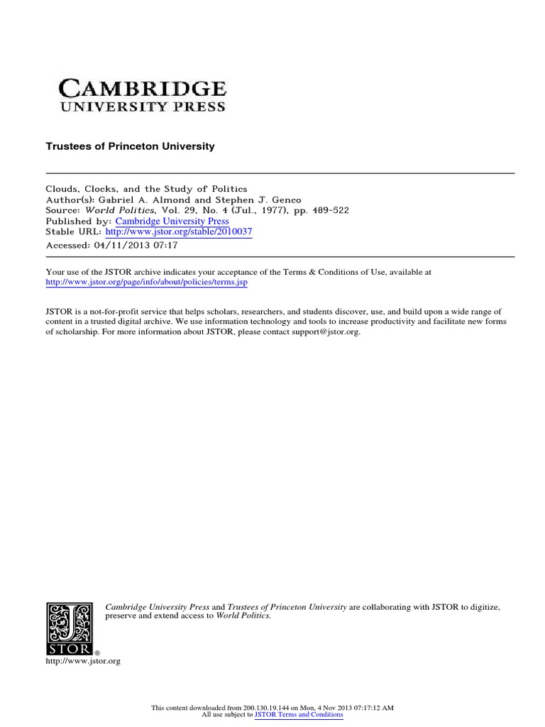Clouds Clocks and The Study of Politics Almond PDF Causality