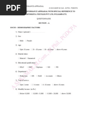 Performance Appraisal Questionnaire