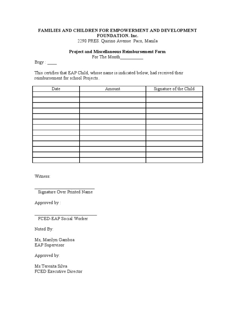 EAP Child Reimbursement Form Template | PDF