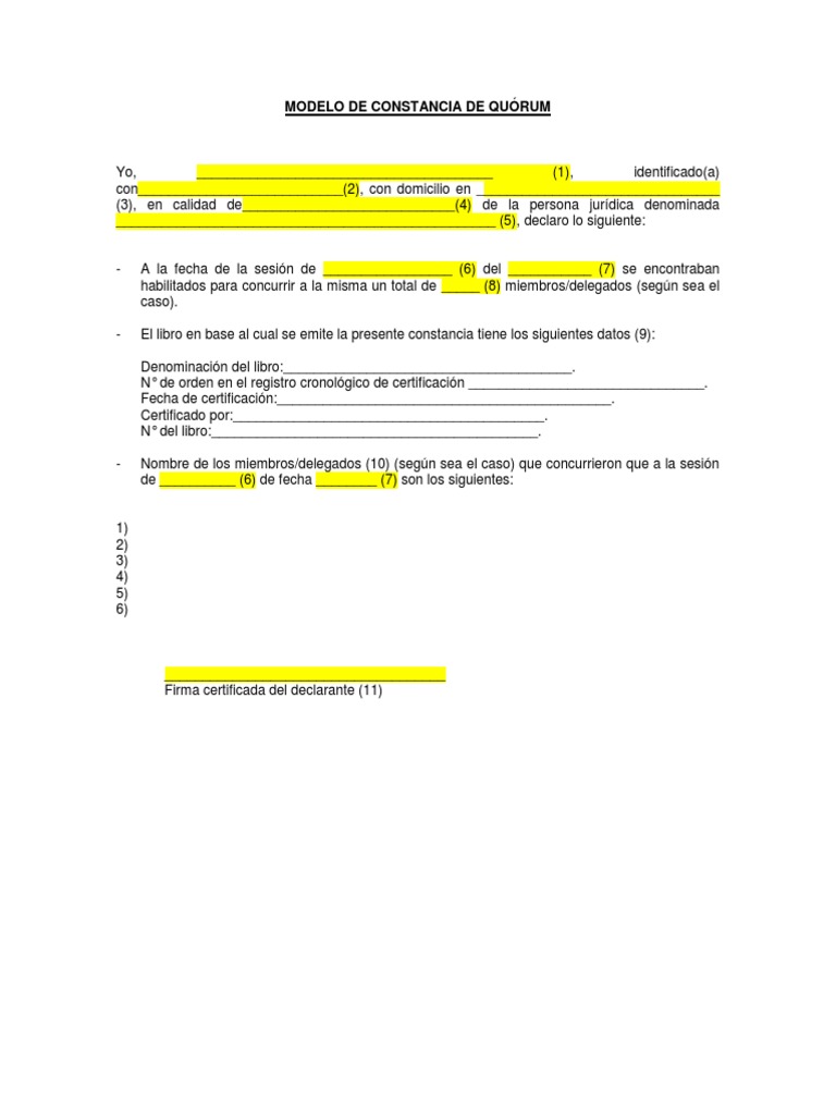 Modelo de Constancia de Quórum | PDF | Quórum | Instituciones sociales