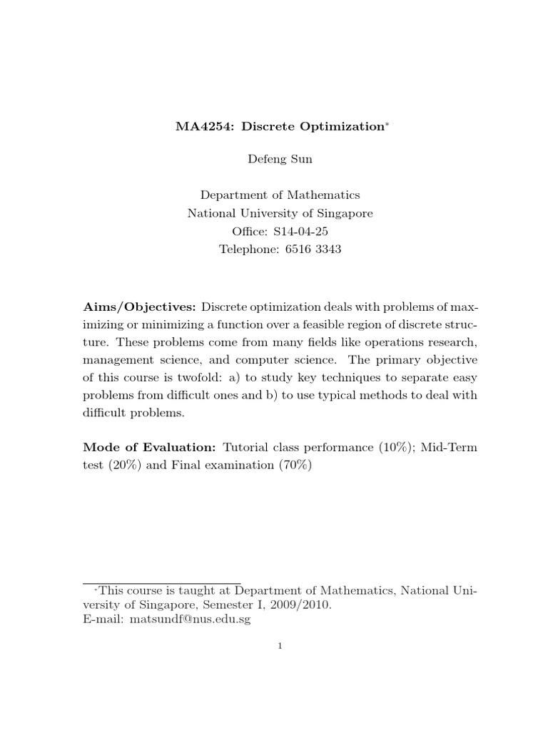 Discrete Optimization Course Overview | PDF | Linear Programming ...
