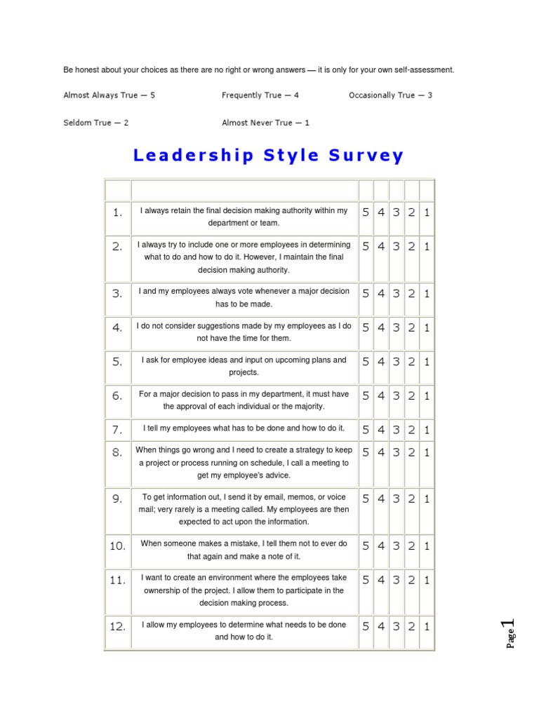 Leadership Style Assessment Questionnaire | PDF | Leadership | Employment