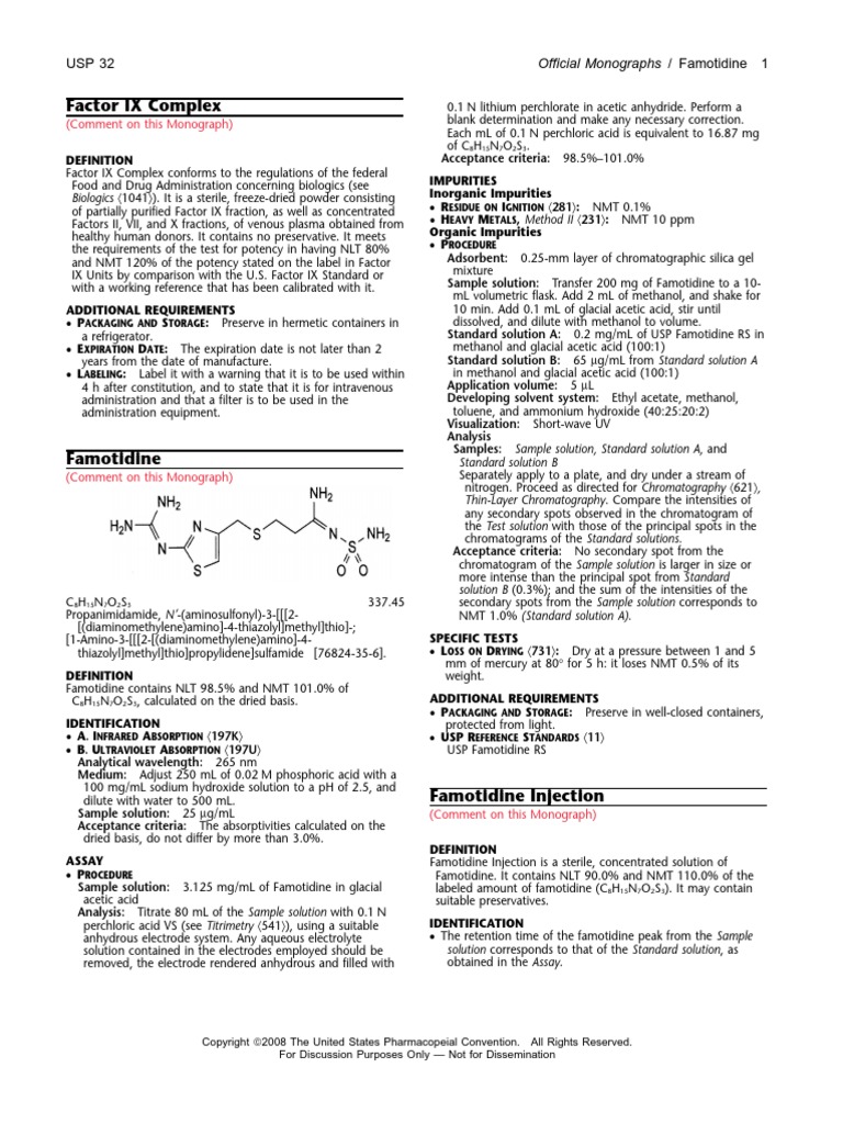 Famotidin USP 32 Chromatography Acetic Acid