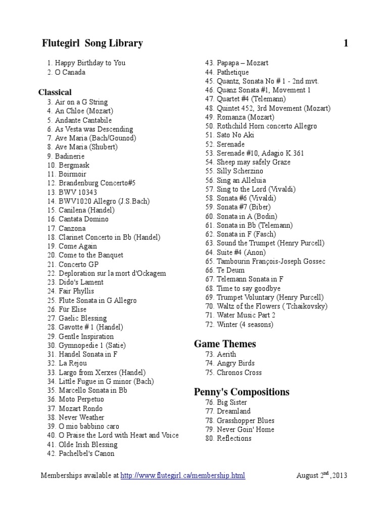 Flute Girl Music List PDF Concerto Johann Sebastian Bach