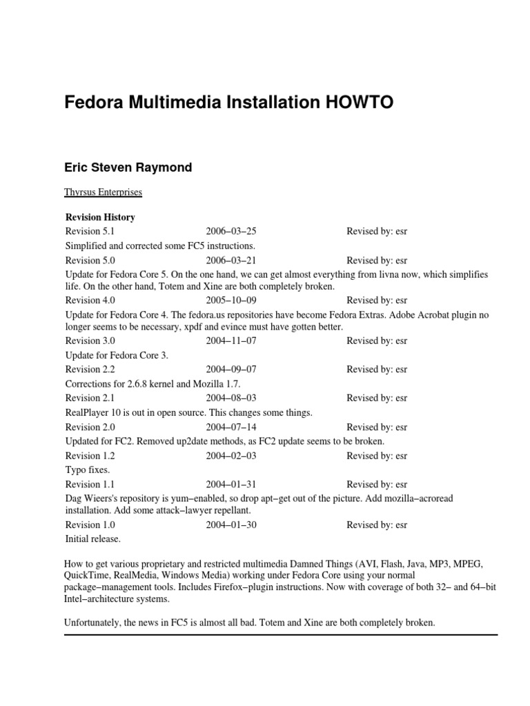 Fedora Multimedia Installation HOWTO | PDF | Fedora (Operating System ...