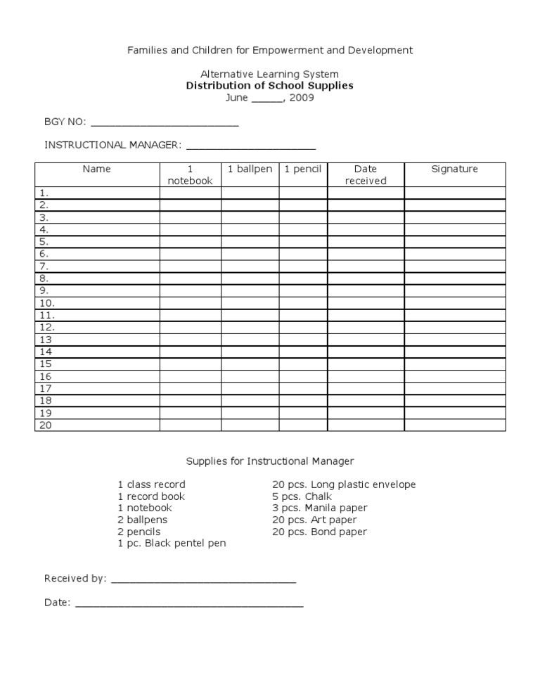 School Supplies Distribution Record | PDF