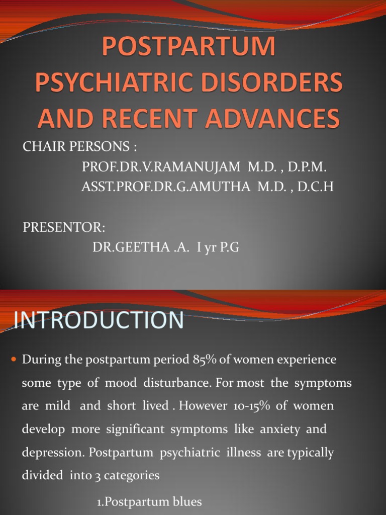Post Partum Psychiatric Disorders and Recent Advances | PDF ...