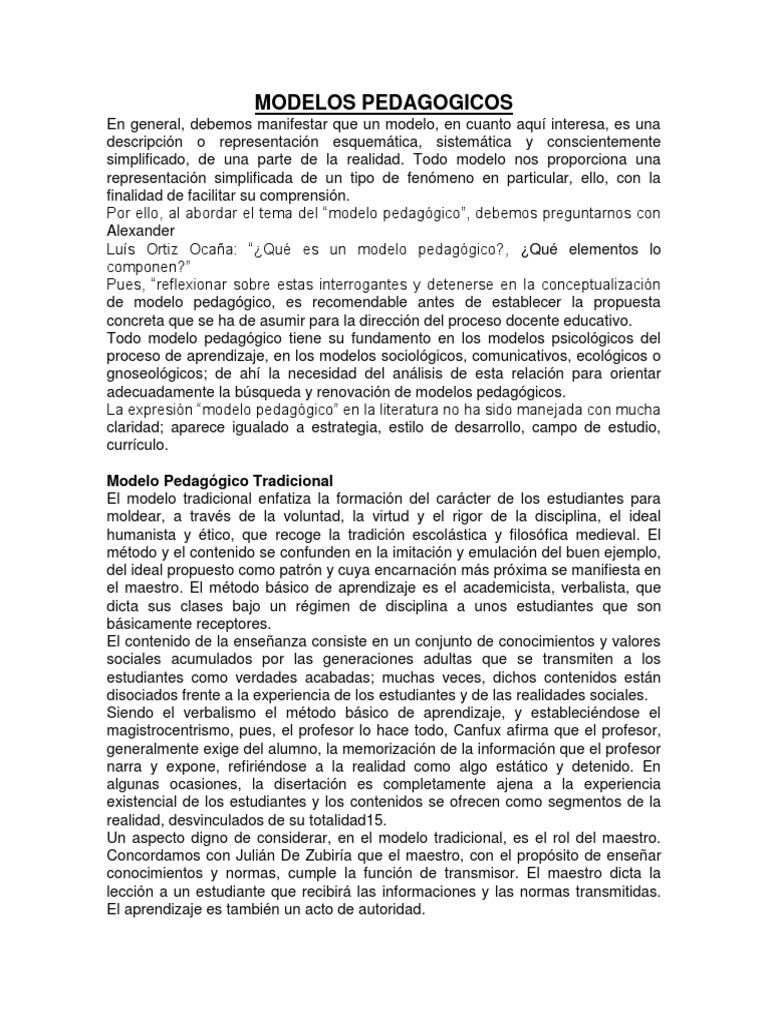 Tipos de Modelos Pedagógicos en Educación | PDF | Constructivismo ...