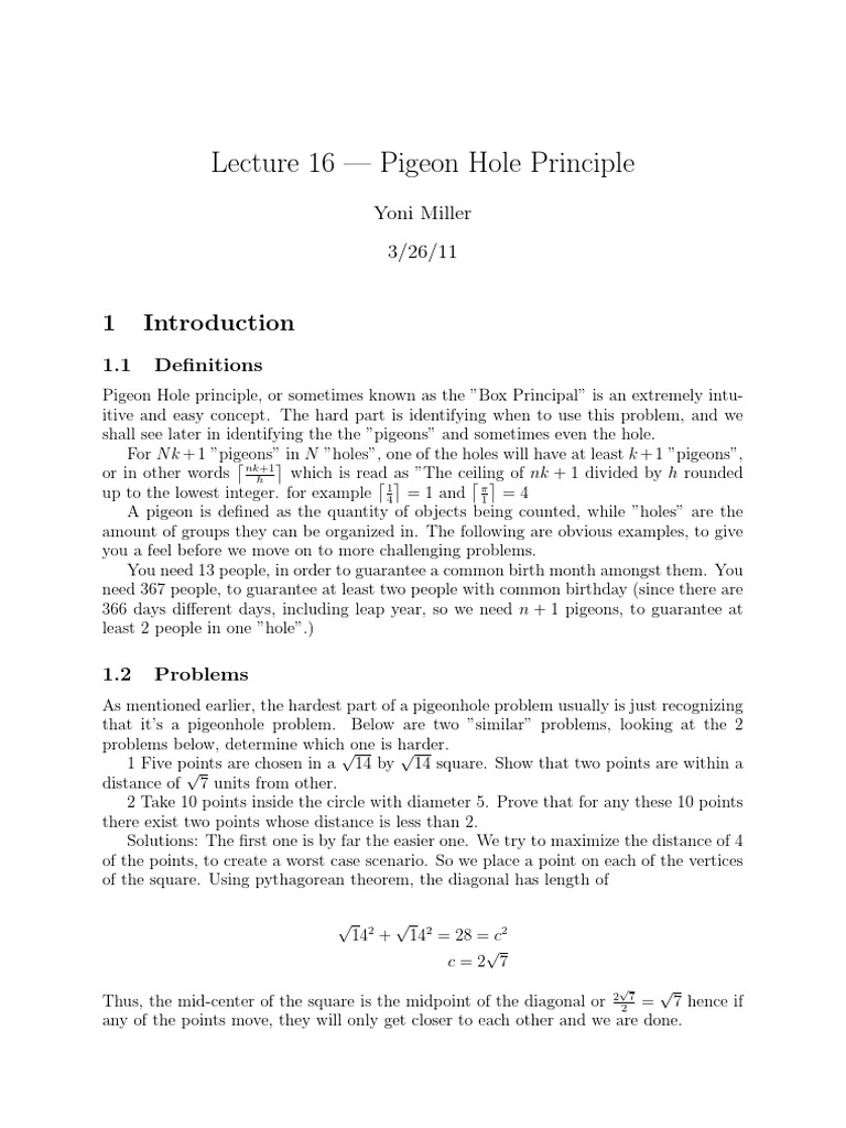 Pigeonhole Principle in Problem Solving | PDF | Teaching Mathematics ...