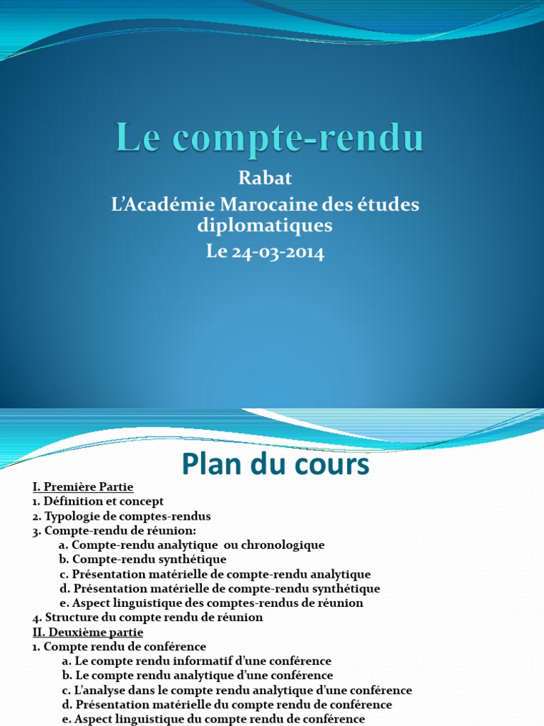 Définition et Structure du Compte Rendu | PDF | Phrase | Document