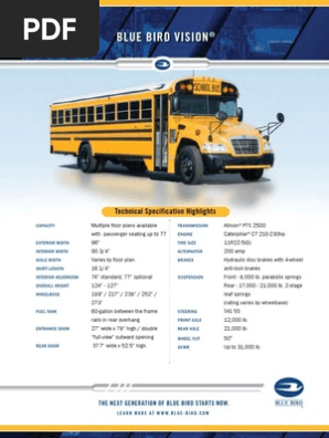 Blue Bird Vision School Bus Specification Sheet Cat Engine