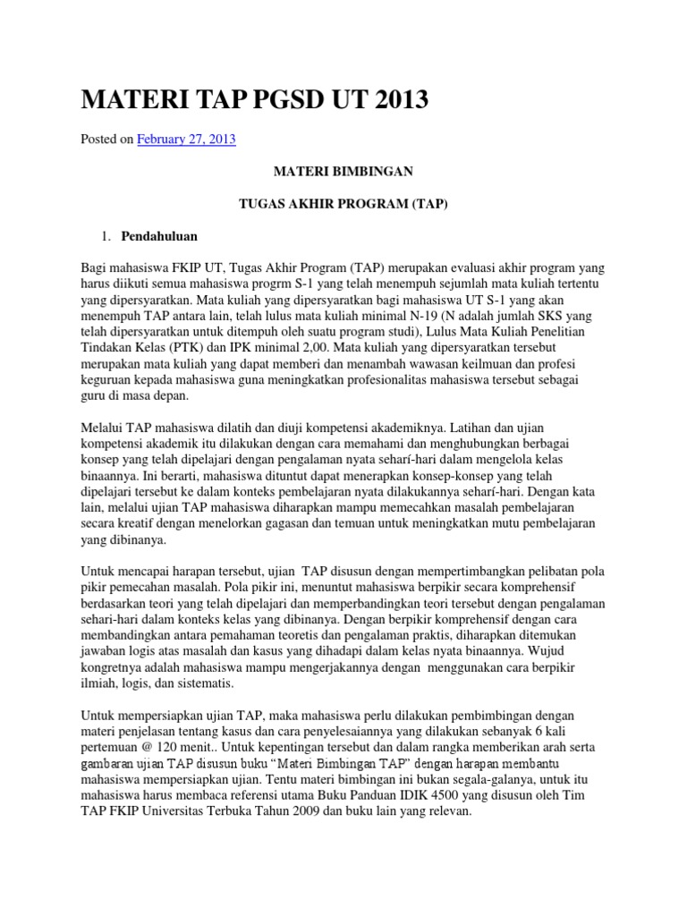 Peta Konsep Tugas Akhir Program Ut Guru Paud