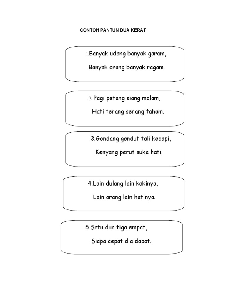 Contoh Pantun Dua Kerat