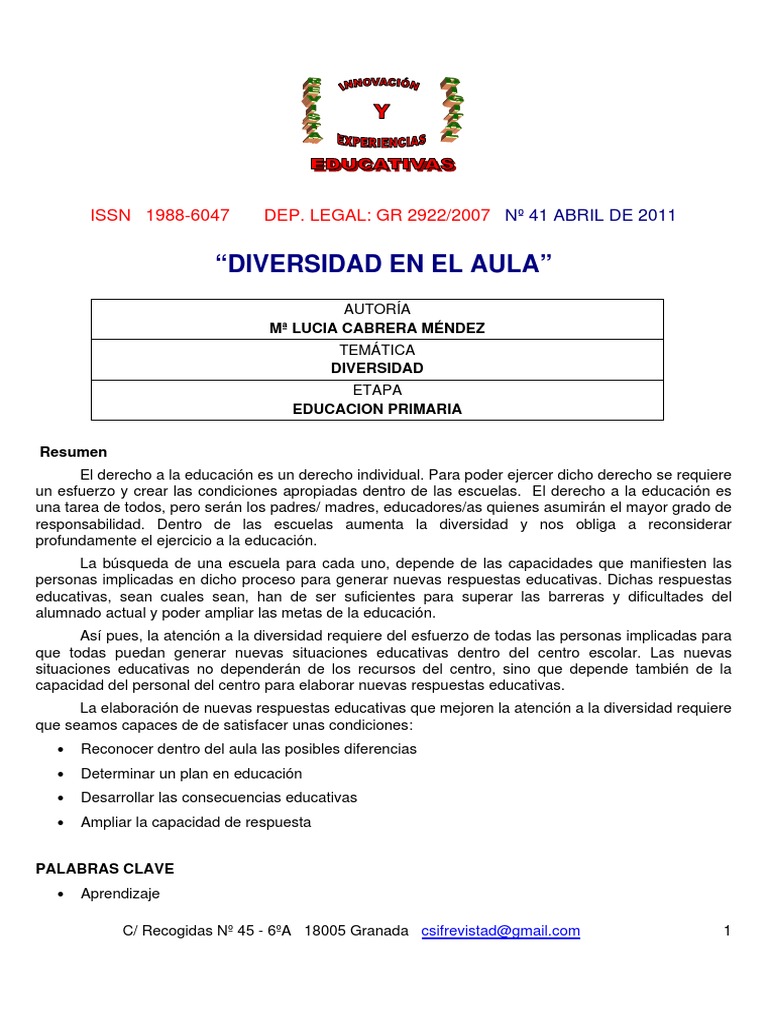 Atención a la Diversidad en Educación Primaria | PDF | Maestros ...