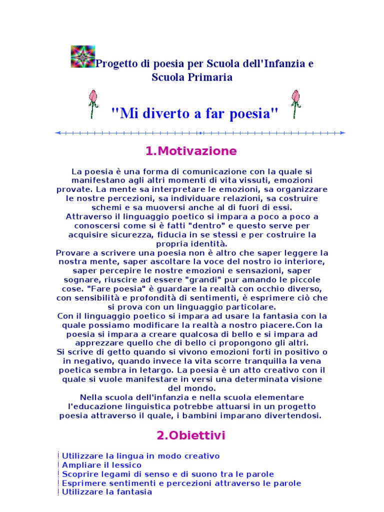 Progetto Di Poesia Per Scuola Dell Infanzia E Scuola Primaria