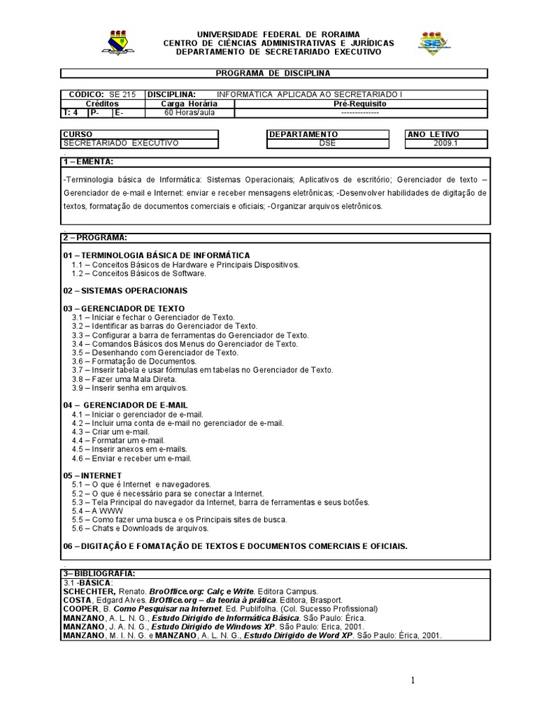 Se-215 - Informatica Aplicada Ao Secretariado I, PDF