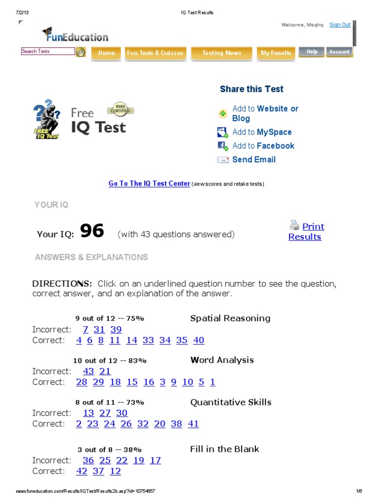 IQ Test Results Intelligence Quotient Educational Psychology