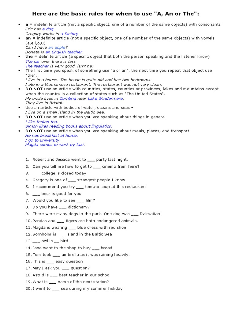 Article Usage Rules and Examples | PDF