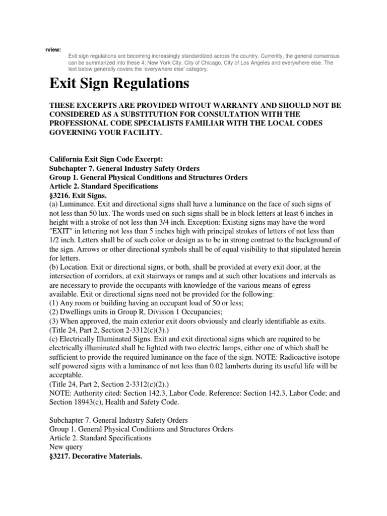 Exit Sign Regulations PDF Stairs Lighting