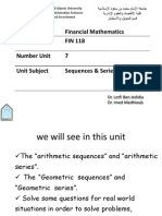 Financial Mathematics Course FIN 118 Unit Course 7 Number Unit Sequences & Series Unit Subject
