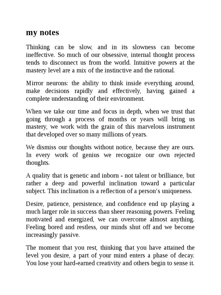 Mastery Cliff Notes Thought Mind