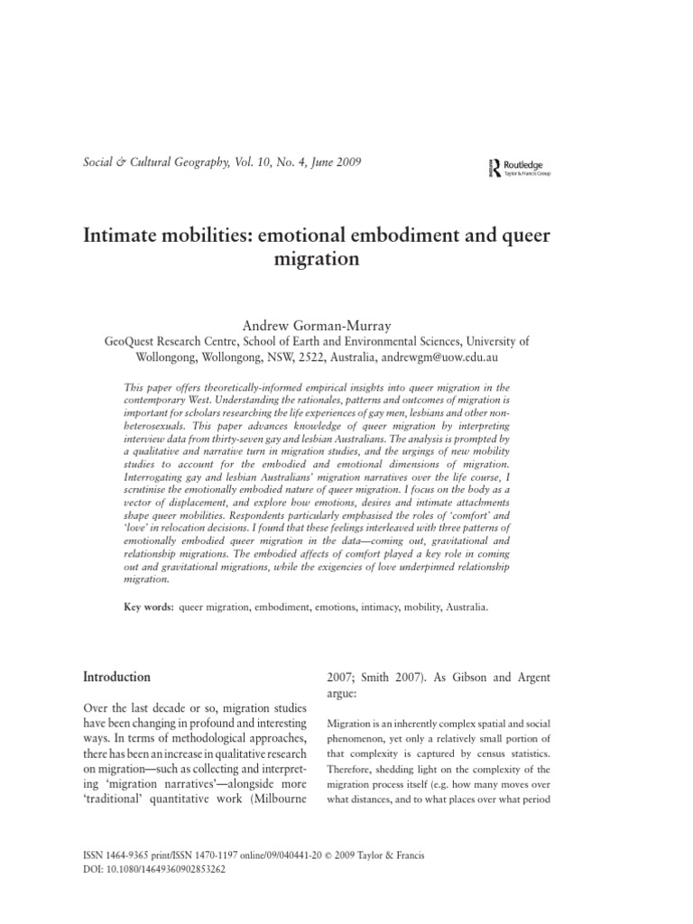Intimate Mobilities: Emotional Embodiment and Queer Migration | PDF ...