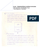 1° Lista de Exercícios - 1° Lei Da Termodinâmica PDF